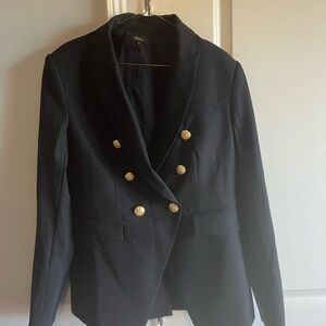 Quince Black Double-Breasted Blazer with Gold Buttons